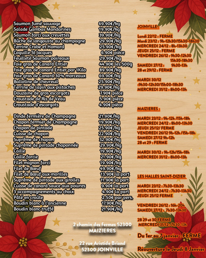 Menus de fin d'année